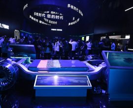 Chinese manufacturer CATL displays its second-generation Shenxing Superfast Charging Battery.