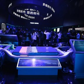 Chinese manufacturer CATL displays its second-generation Shenxing Superfast Charging Battery.