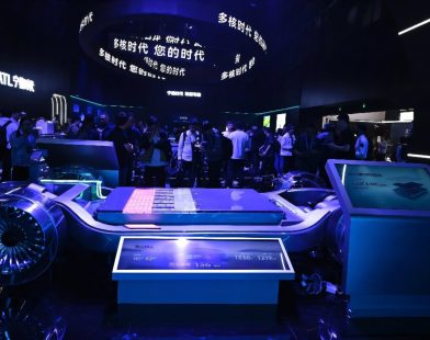 Chinese manufacturer CATL displays its second-generation Shenxing Superfast Charging Battery.