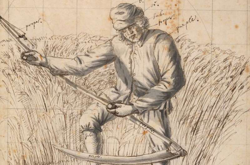 A mower with a scythe by Francis Place (1647 to 1728), a study for the Pilkington Crest (undated). Yale Center for British Art, Paul Mellon Collection. Credit: Yale Center for British Art, Paul Mellon Collection Life, death and mowing – study reveals Britain's poetic obsession with the humble lawnmower