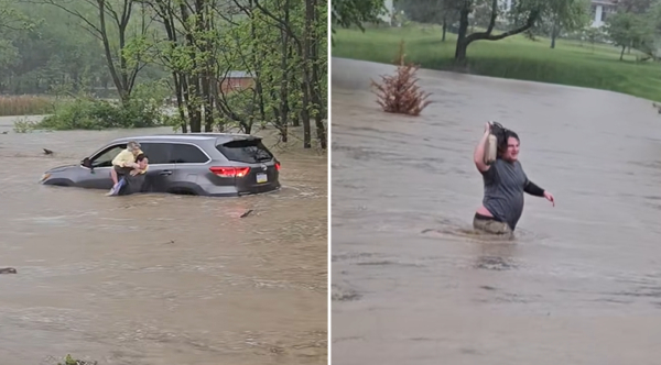 Heroic Leap: Watch as a Brave Man Rescues Two Women from Raging Floodwaters in a Daring Act of Courage