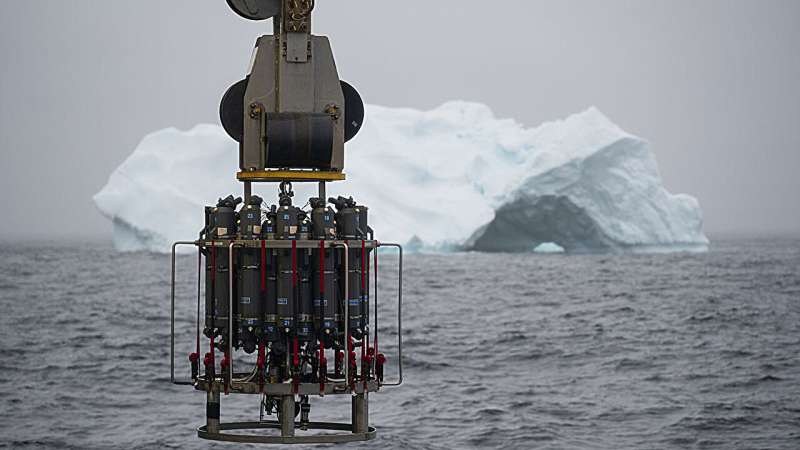 Aboard R/V Neil Armstrong in 2022, researchers measured water properties and gathered water samples to learn more about circulation in Greenland’s glacial troughs. Credit: James Holte How Greenland's glacial troughs influence ocean circulation