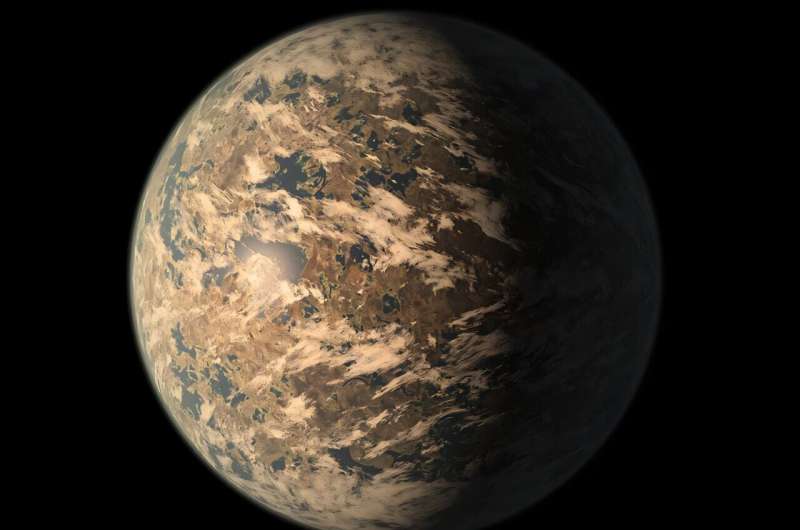TRAPPIST-1e, a rocky exoplanet in the habitable zone of a red dwarf star. TRAPPIST-1e