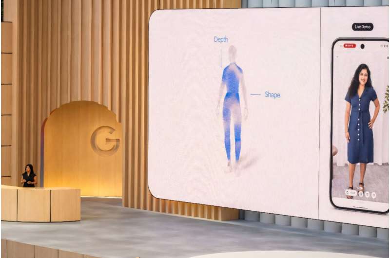 Google’s vice president of advertising and commerce, Vidhya Srinivasan, demonstrates a new shopping feature that lets users virtually try on clothes using their own photos. Google’s vice president of advertising and commerce, Vidhya Srinivasan, demonstrates a new shopping feature that lets users virtually try on clothes using their own photos.