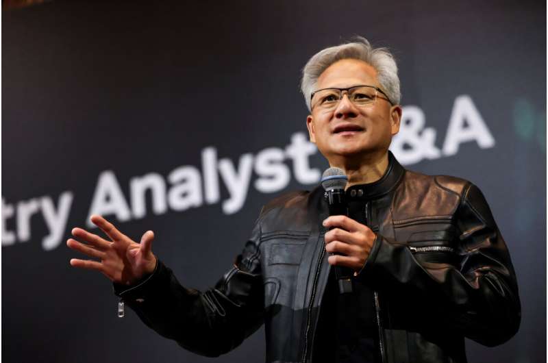 Nvidia chief executive Jensen Huang discusses the new Blackwell technology, which he refers to as a 'thinking machine,' now in active production. Nvidia chief executive Jensen Huang discusses the new Blackwell technology, which he refers to as a 'thinking machine,' now in active production.